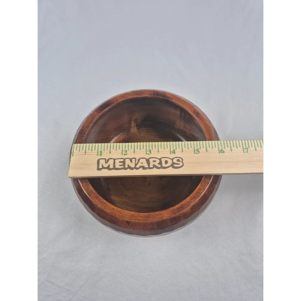 Vintage Made In Japan Hand Carved Wood Salad Serving Bowl Spoon Hammered Set 6